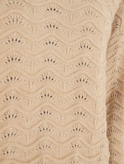 Pull uni coupe droite maille fantaisie - Beige - 3