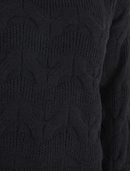 Pull droit uni en maille zigzag - Noir - 3