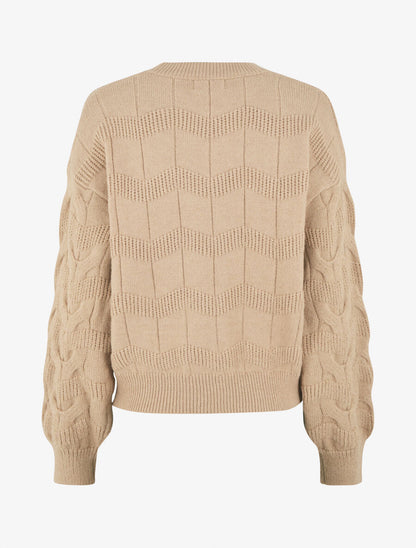 Pull droit uni en maille zigzag - Beige - 2