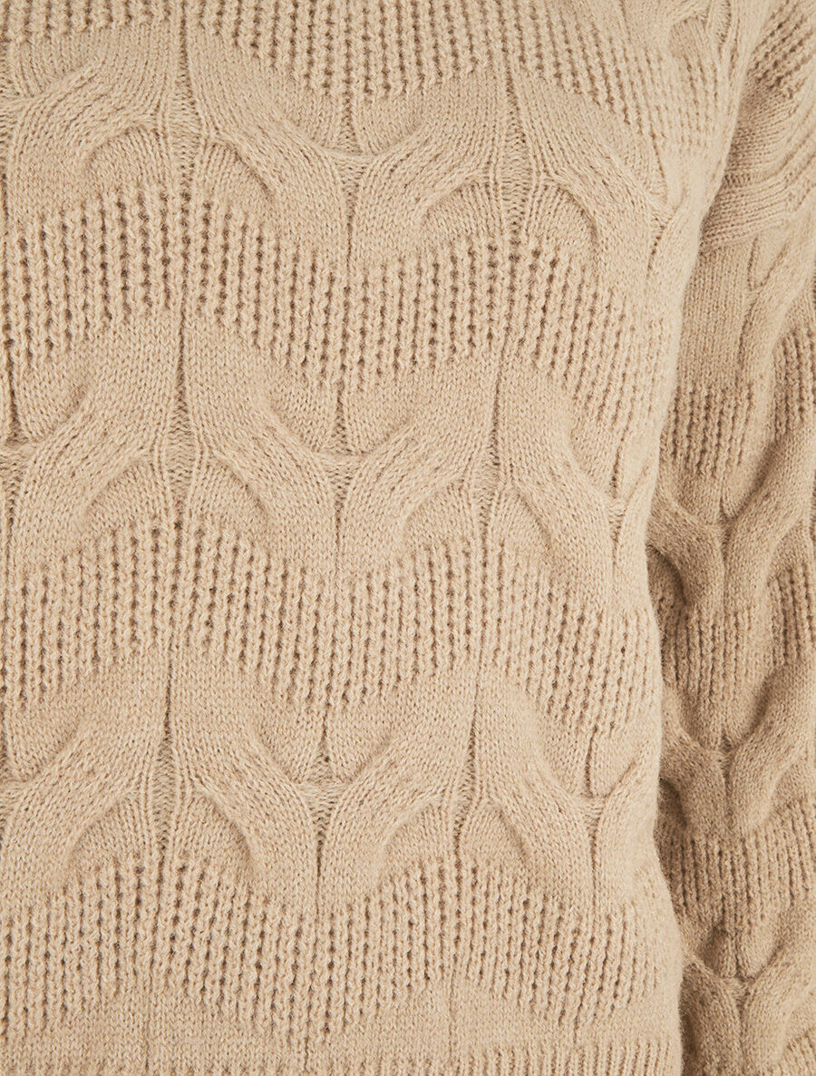 Pull droit uni en maille zigzag - Beige - 3