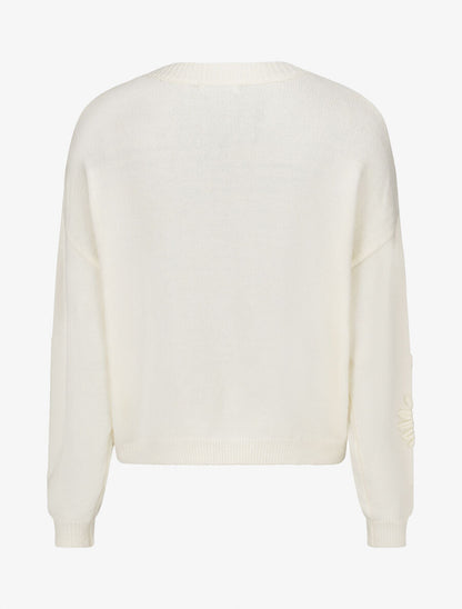 Pull uni avec broderies fleurs - Crème - 2