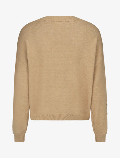 Pull uni avec broderies fleurs - Beige - 2