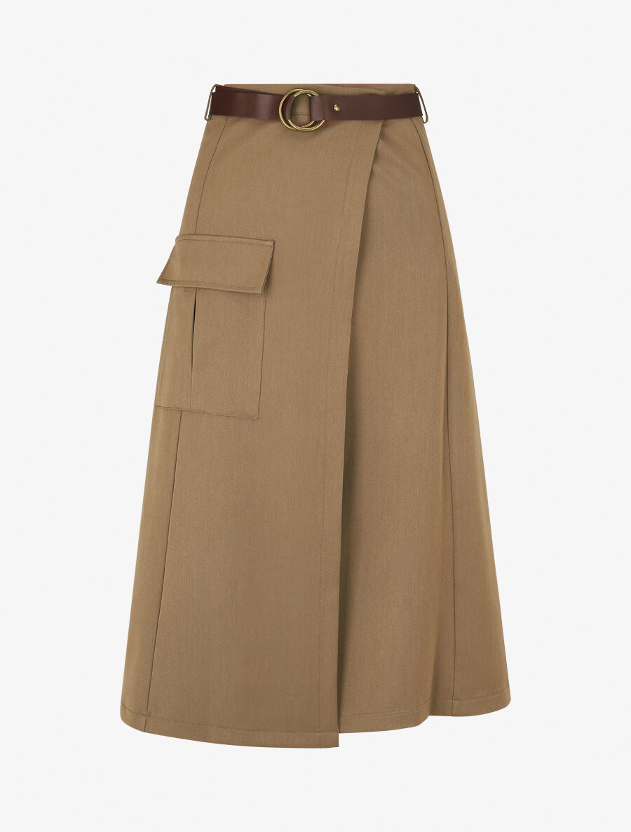 Jupe portefeuille ceinturée - Taupe - 1
