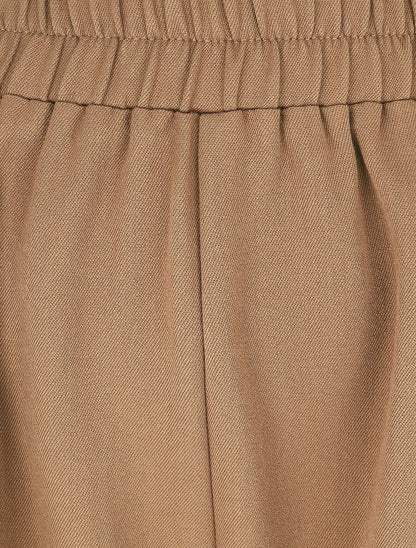 Pantalon fluide uni à bords élastiqués - Camel - 3