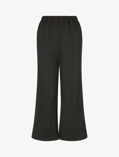 Pantalon fluide uni texturé - Noir - 1
