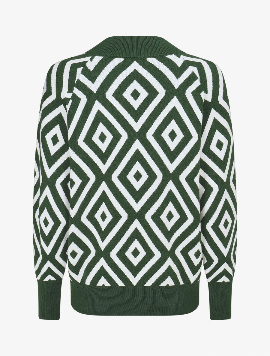 Pull imprimé losanges à col V - Vert sapin - 2