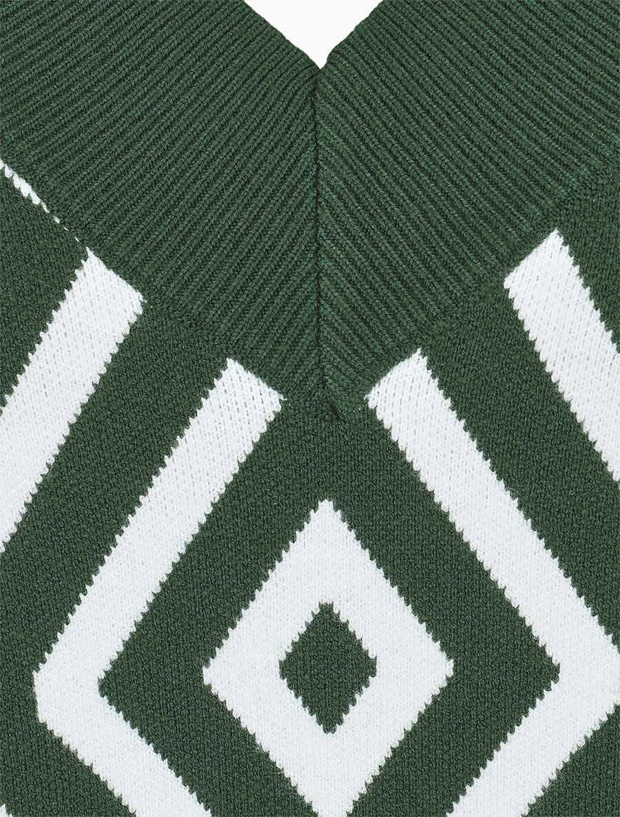 Pull imprimé losanges à col V - Vert sapin - 3