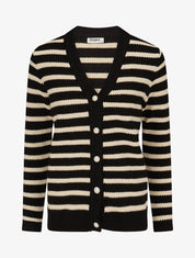 Cardigan boutonné à rayures - Noir - 1