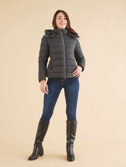 Doudoune unie à capuche amovible - Noir - 5