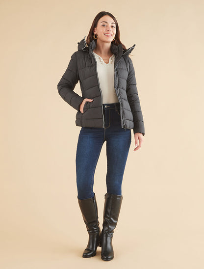 Doudoune unie à capuche amovible - Noir - 6