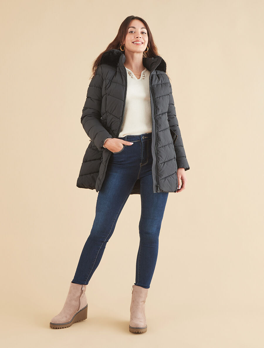 Doudoune cintrée à capuche amovible - Noir - 4