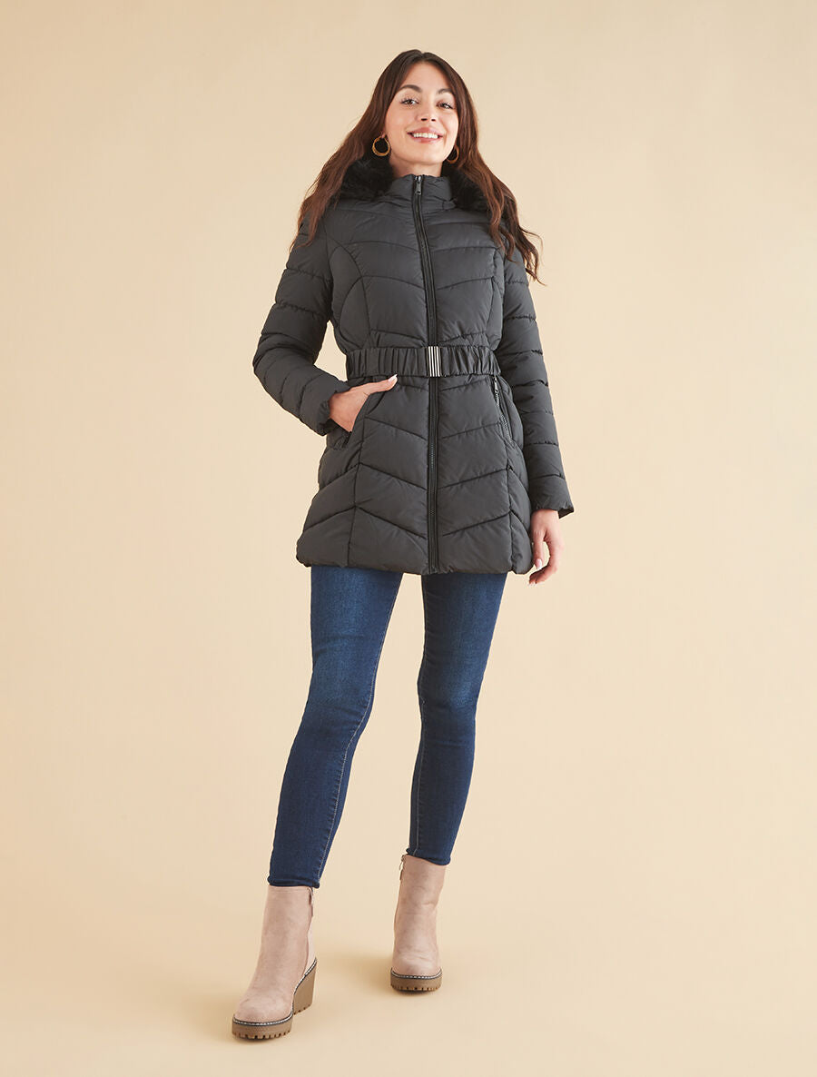 Doudoune cintrée à capuche amovible - Noir - 5