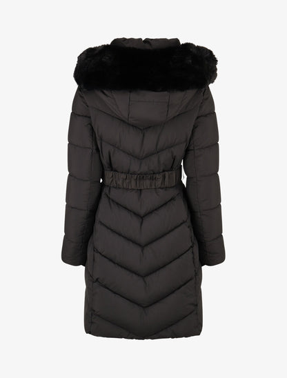 Doudoune droite à fourrure synthétique - Noir - 2