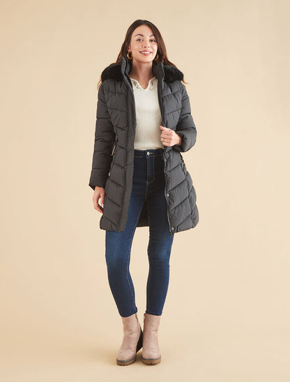 Doudoune droite à fourrure synthétique - Noir - 5