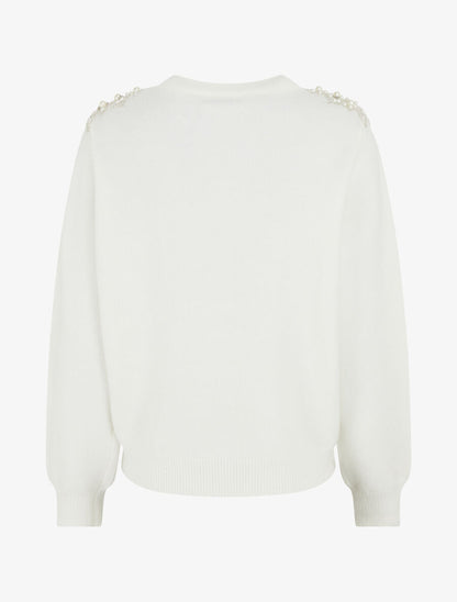 Pull uni orné de perles et strass - Blanc - 2
