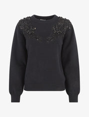 Pull uni orné de perles et strass - Noir - 4