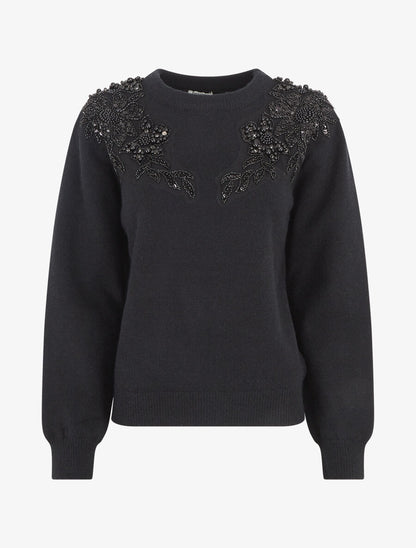 Pull uni orné de perles et strass - Noir - 4