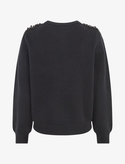 Pull uni orné de perles et strass - Noir - 2