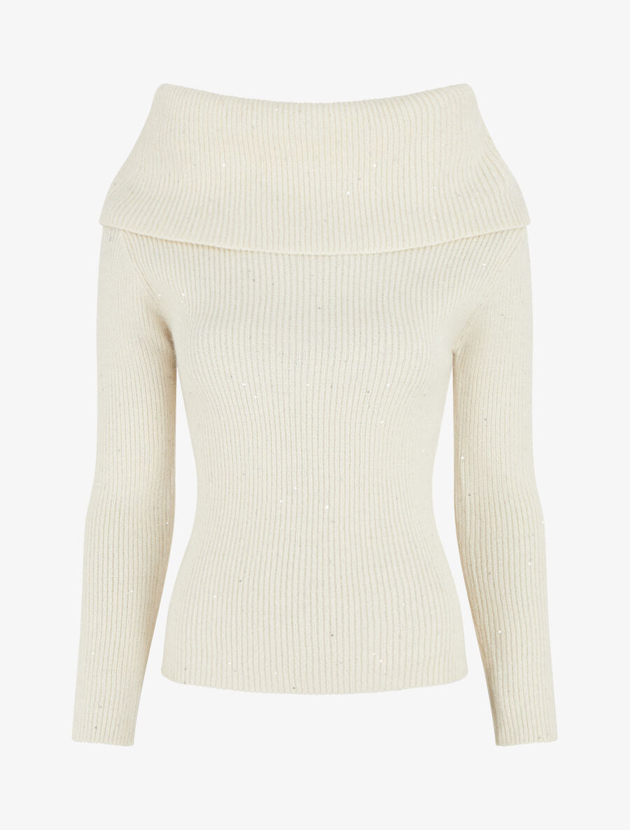 Pull côtélé irisé à col montant - Crème - 4