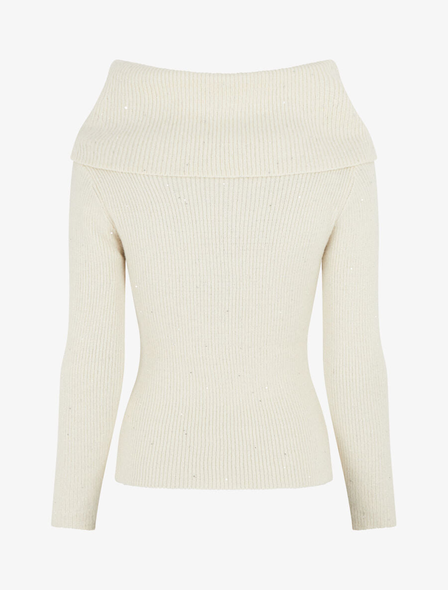 Pull côtélé irisé à col montant - Crème - 2
