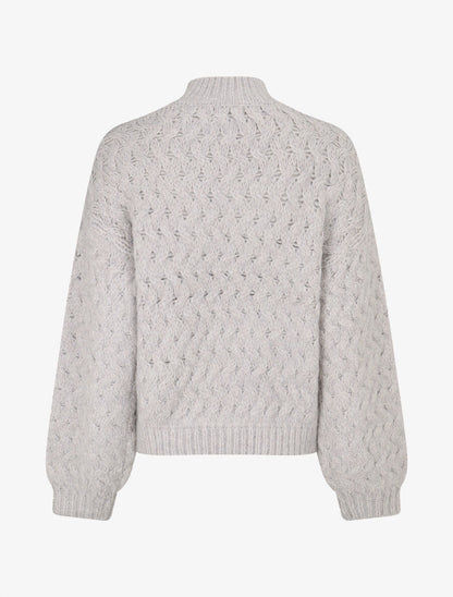 Pull uni en maille à col montant - Gris - 2