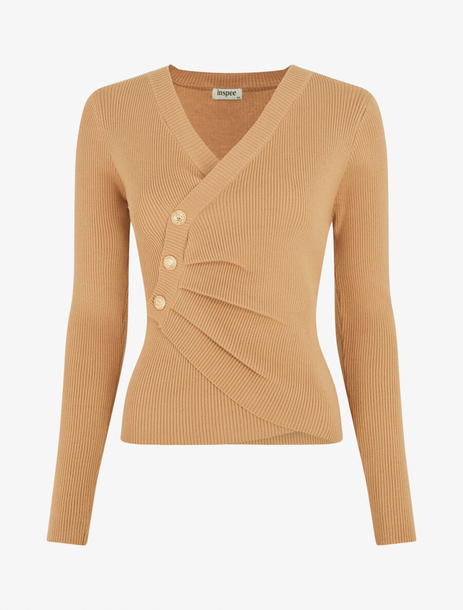 Pull cache-coeur à boutons décoratifs - Camel - 1