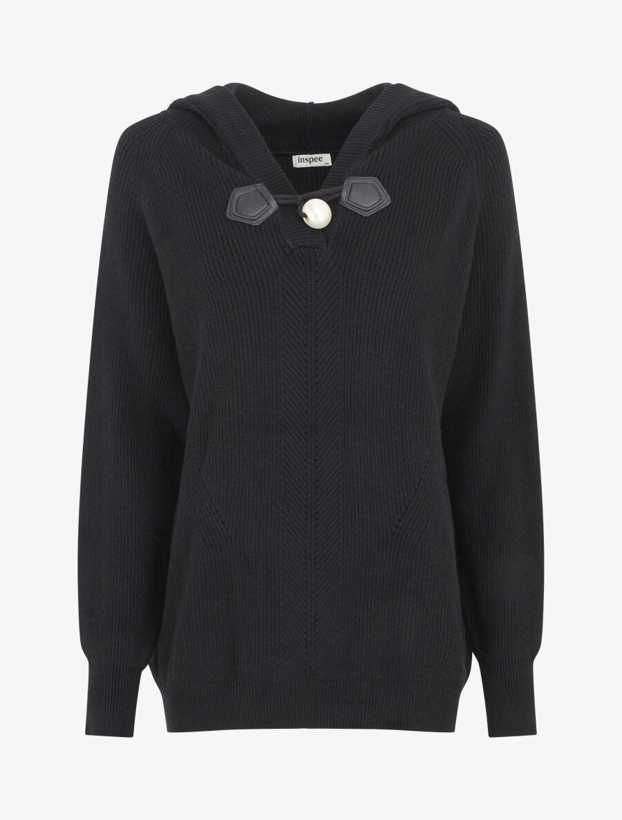 Pull côtelé à capuche - Noir - 4