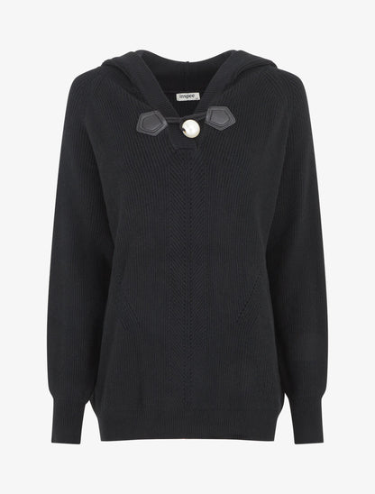 Pull côtelé à capuche - Noir - 4