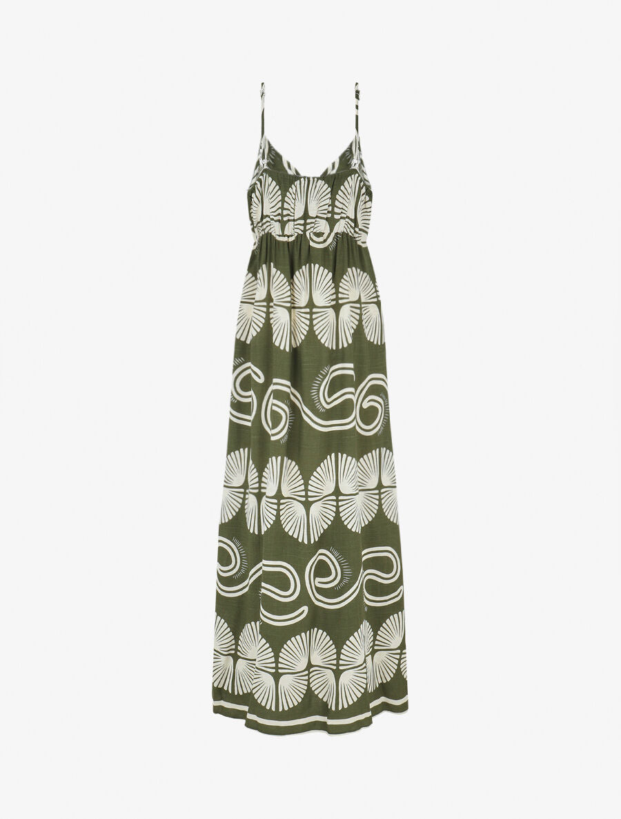 Robe longue à fines bretelles imprimé fantaisie - Kaki - 2