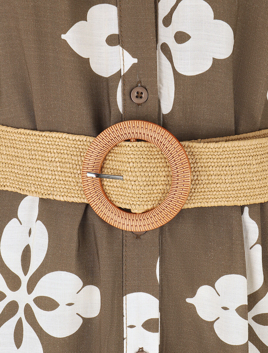 Robe chemise longue manches courtes imprimé floral - Taupe - 3