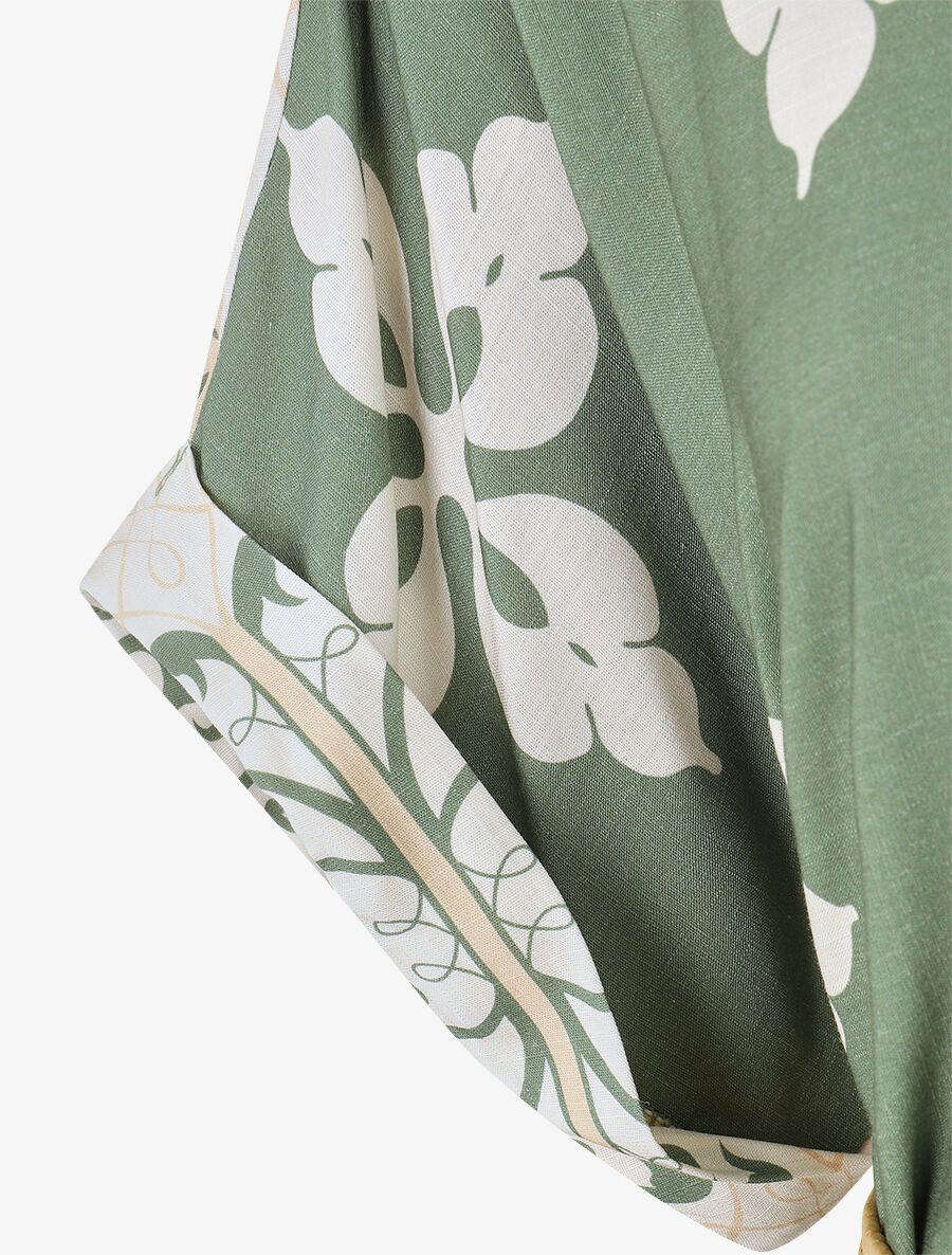 Robe chemise longue manches courtes imprimé floral - Vert olive - 3