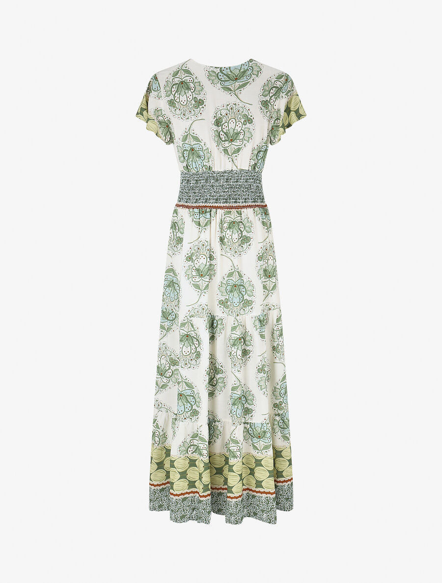Robe longue à manches volantées imprimé fleuri - Vert - 2