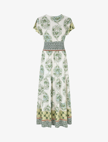 Robe longue à manches volantées imprimé fleuri - Vert - 2