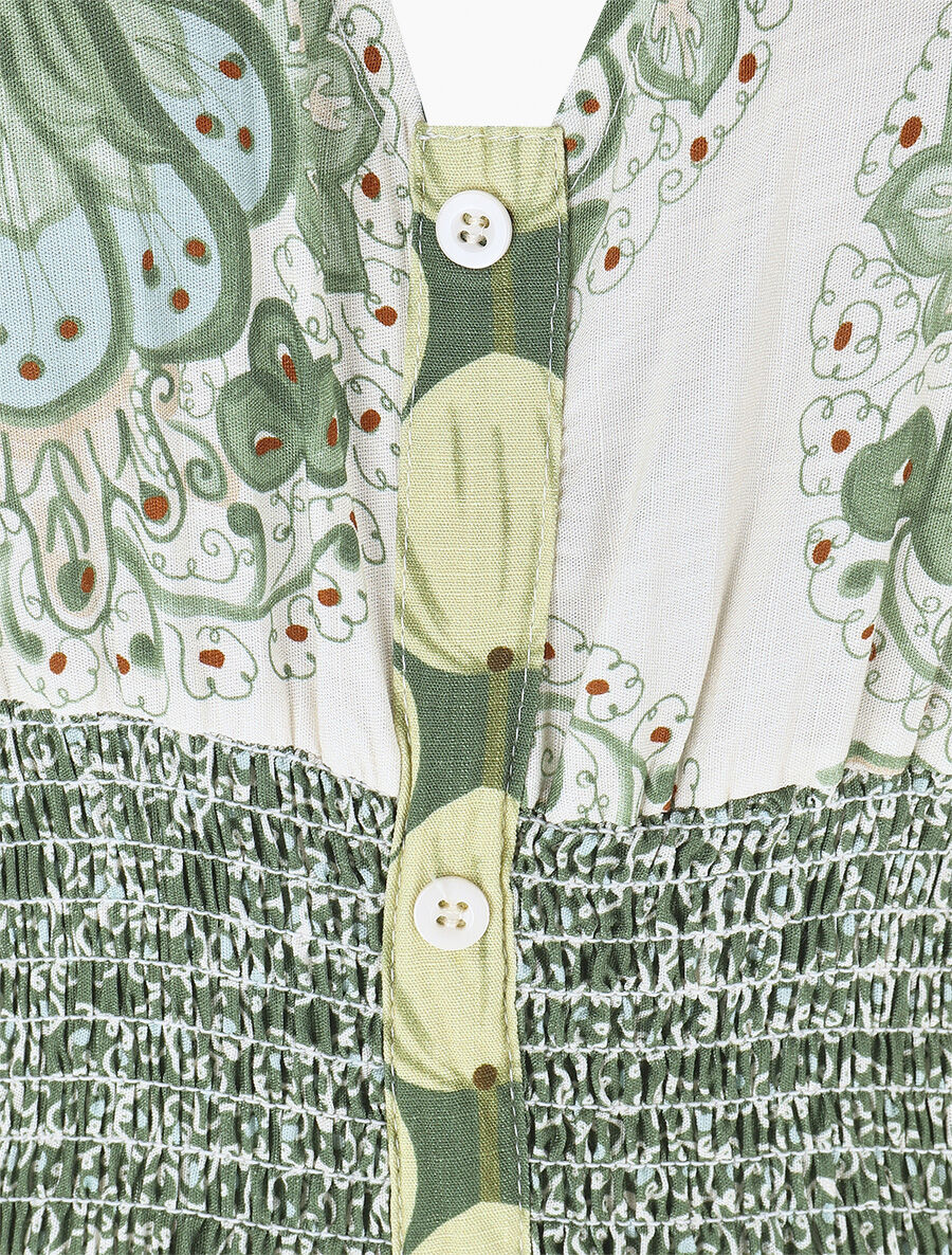 Robe longue à manches volantées imprimé fleuri - Vert - 3