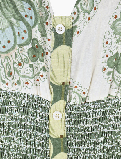 Robe longue à manches volantées imprimé fleuri - Vert - 3