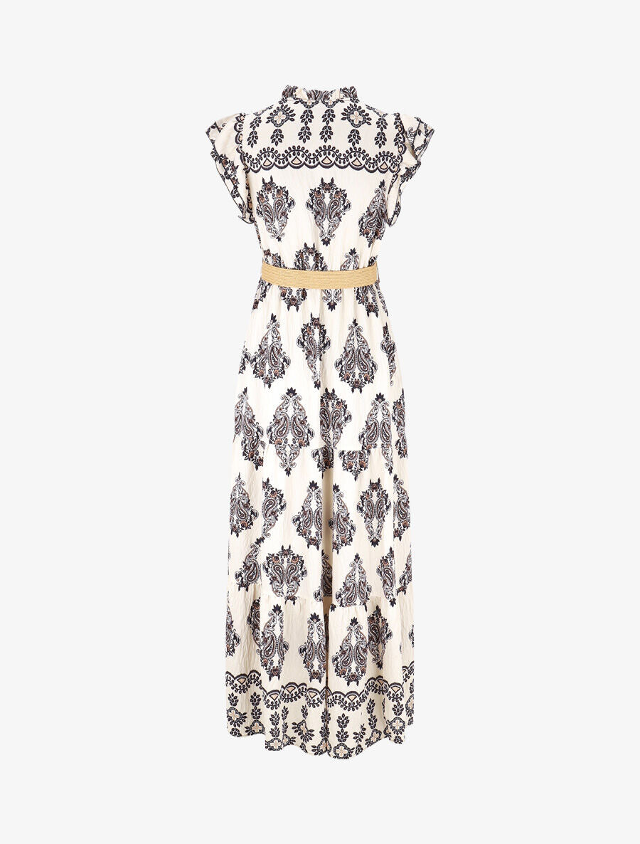 Robe longue imprimé cachemire fantaisie - Marine/écru - 2