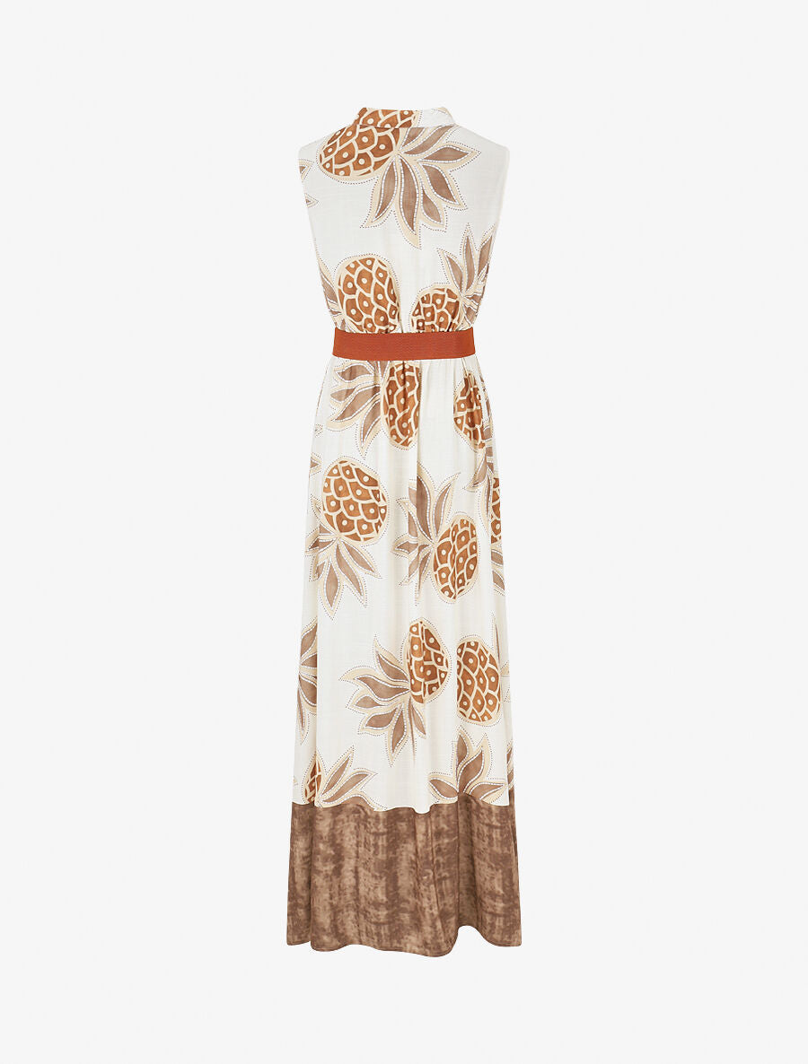 Robe longue sans manches imprimé ananas - Marron - 2