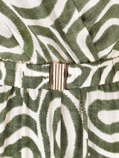 Robe longue col cache-coeur imprimé graphique - Kaki - 3