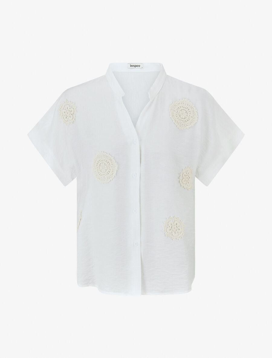 Chemise manches courtes à empiècements en crochet - Blanc - 1