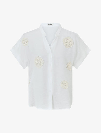 Chemise manches courtes à empiècements en crochet - Blanc - 1