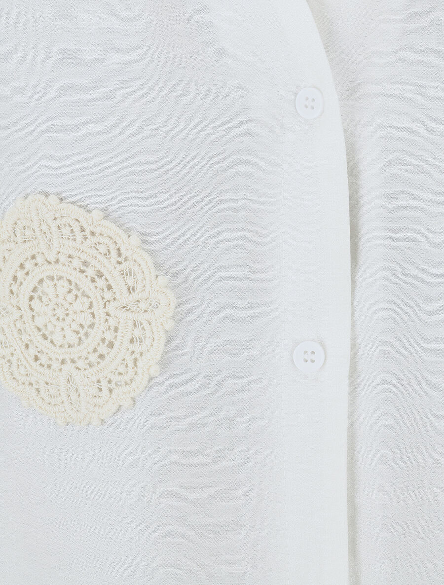 Chemise manches courtes à empiècements en crochet - Blanc - 3