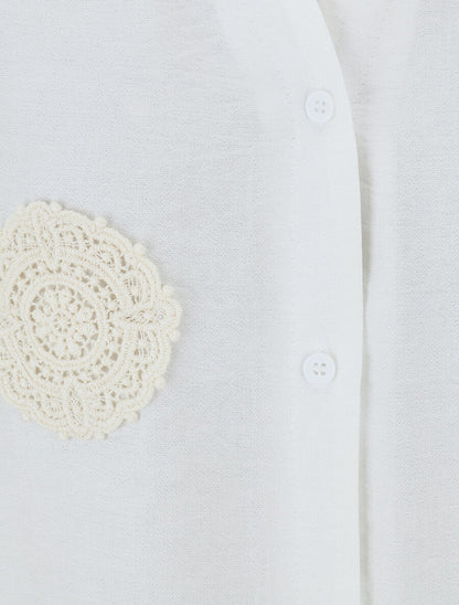 Chemise manches courtes à empiècements en crochet - Blanc - 3