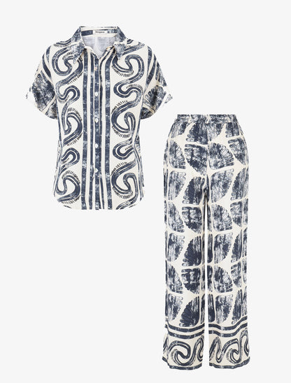 Ensemble chemise et pantalon imprimé fantaisie - Marine - 8