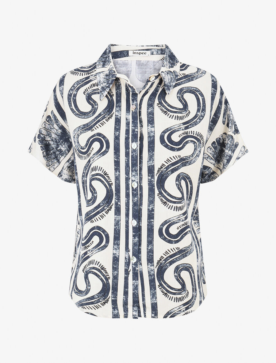 Ensemble chemise et pantalon imprimé fantaisie - Marine - 3