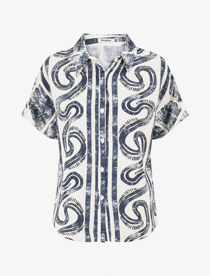 Ensemble chemise et pantalon imprimé fantaisie - Marine - 3
