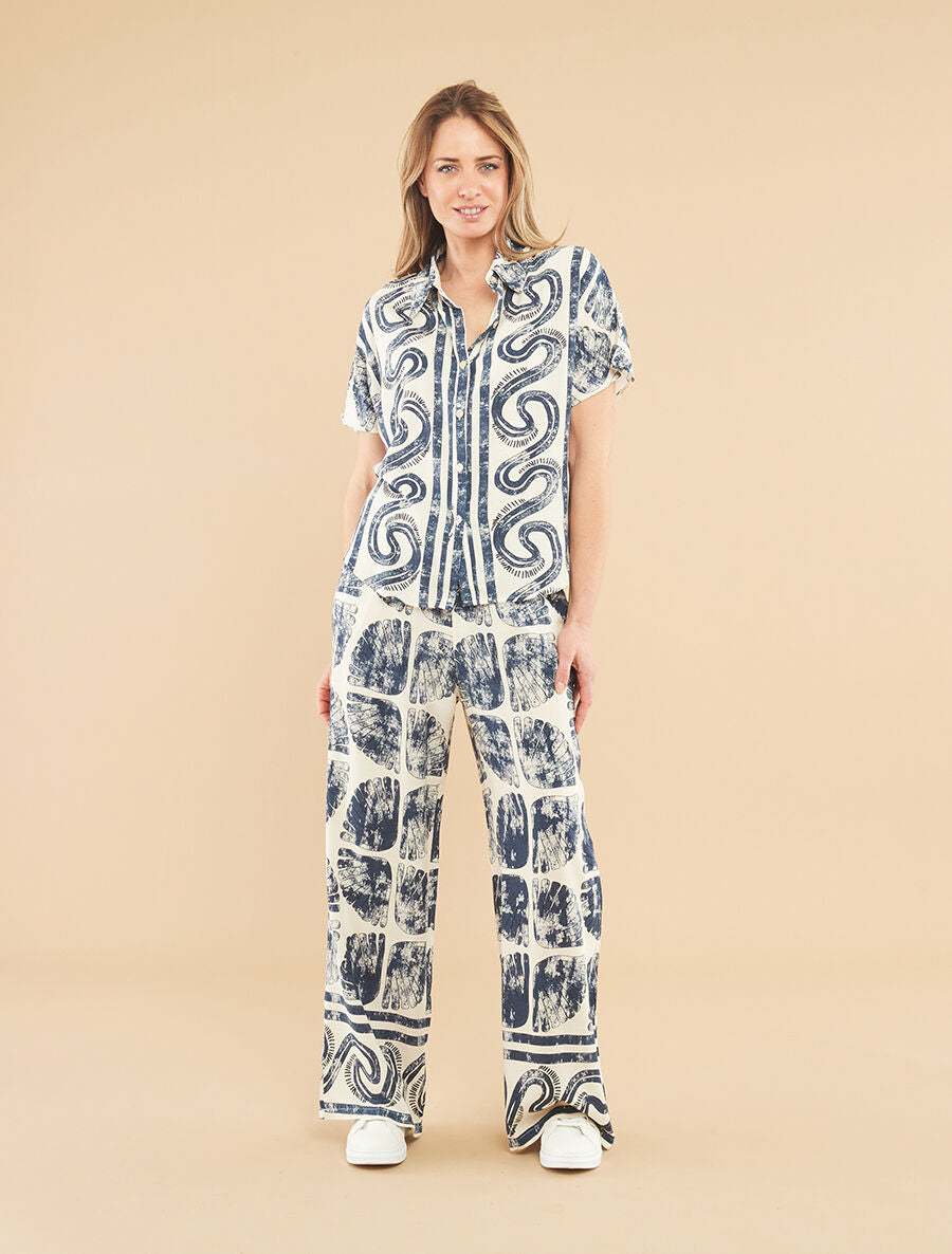 Ensemble chemise et pantalon imprimé fantaisie - Marine - 1