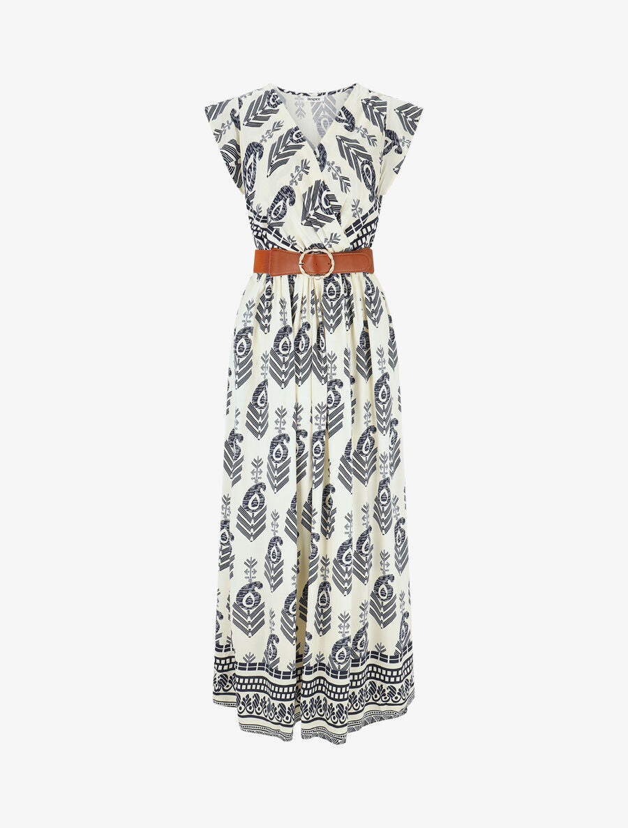 Robe longue à imprimé fantaisie et mosaïque - Marine - 1
