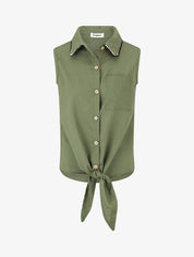Chemise en lin sans manches à noeud - Kaki - 1