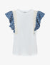 Top en coton à mancherons volantés à fleurs - Blanc/bleu - 4