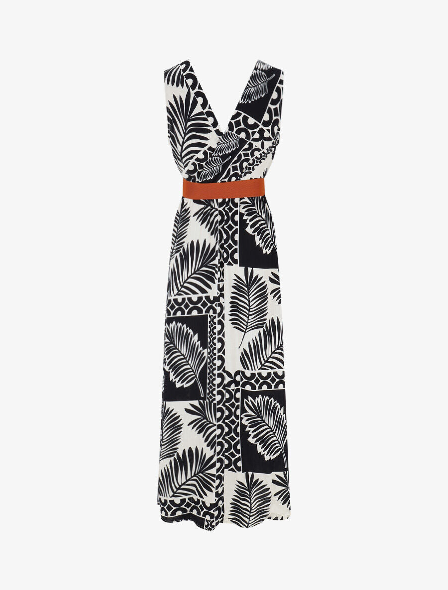 Robe longue sans manches feuilles graphiques - Marine - 2